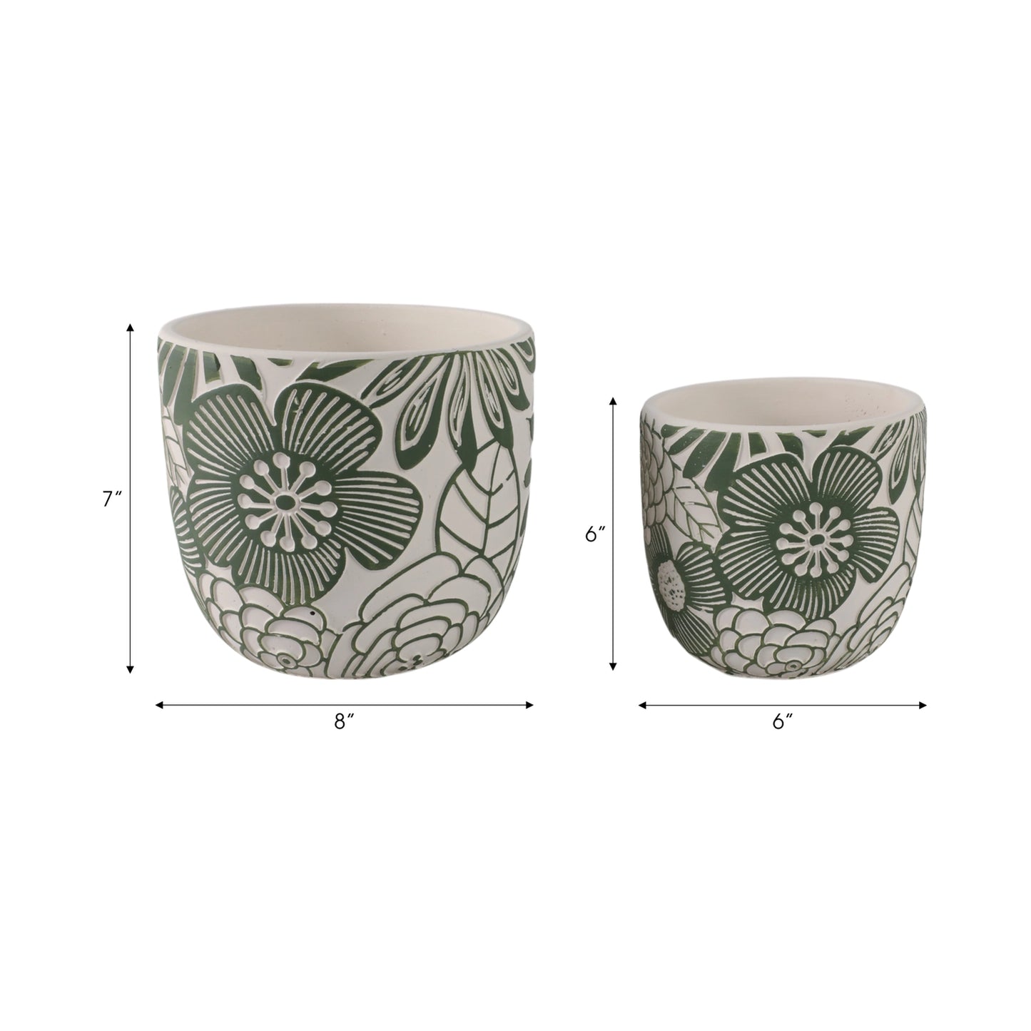 White & Green Ceramic Floral Planter Pot (2 Sizes)