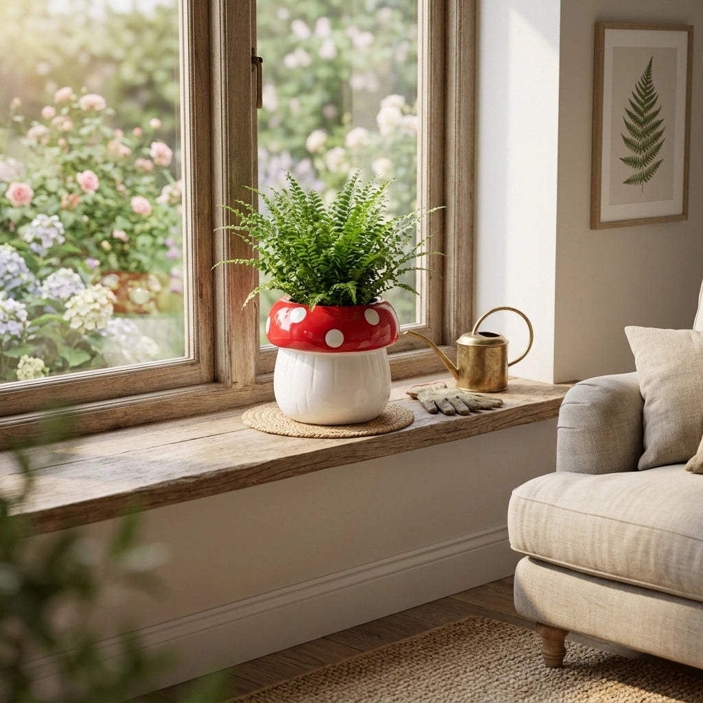 Red & White Toadstool-Shaped Planter Pot