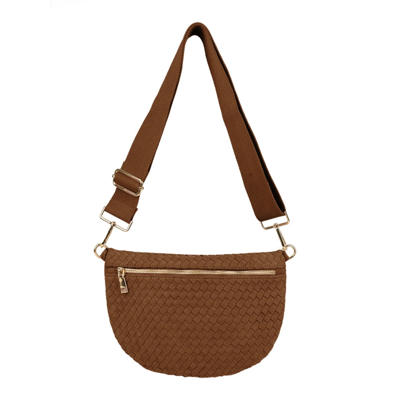 Freya Woven Vegan Suede Crescent Crossbody Bag (4 Colors)