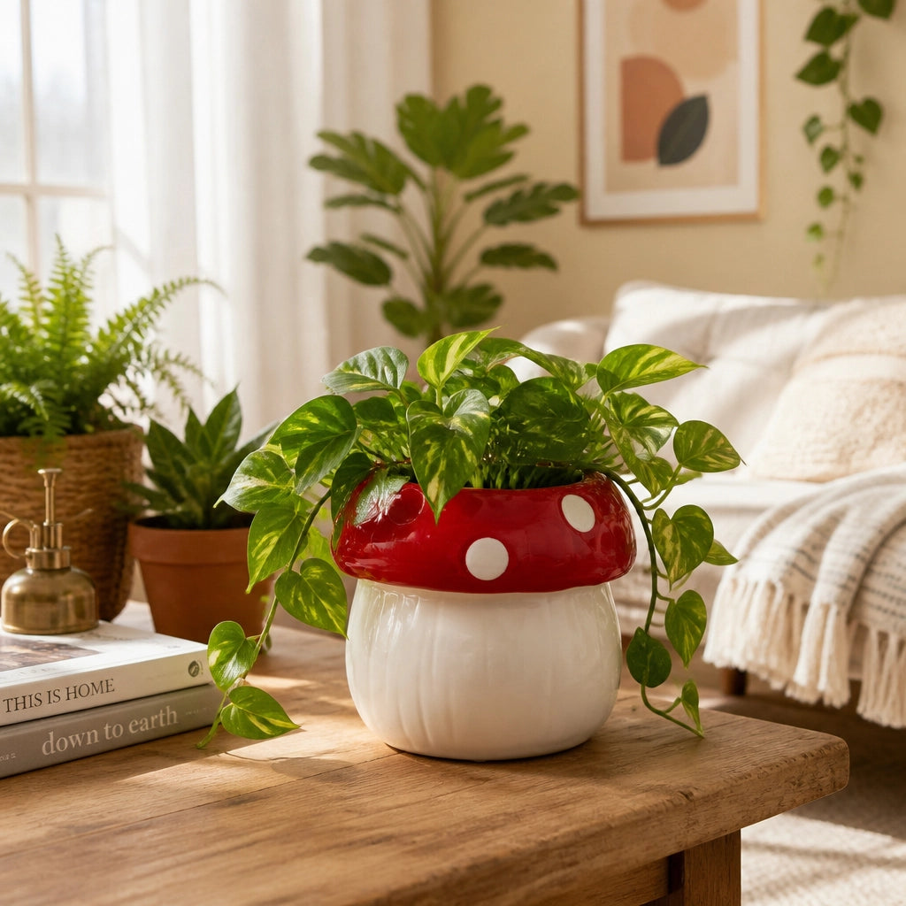 Red & White Toadstool-Shaped Planter Pot