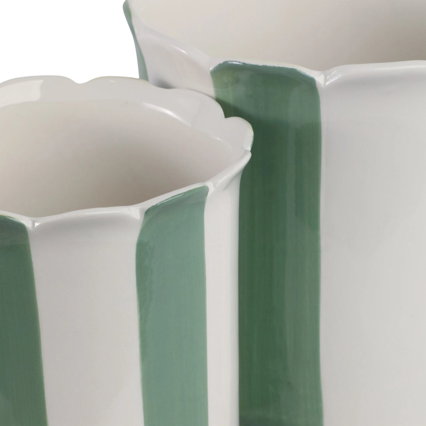 Green & White Striped Planters w/ Scalloped Rim (2 Sizes)