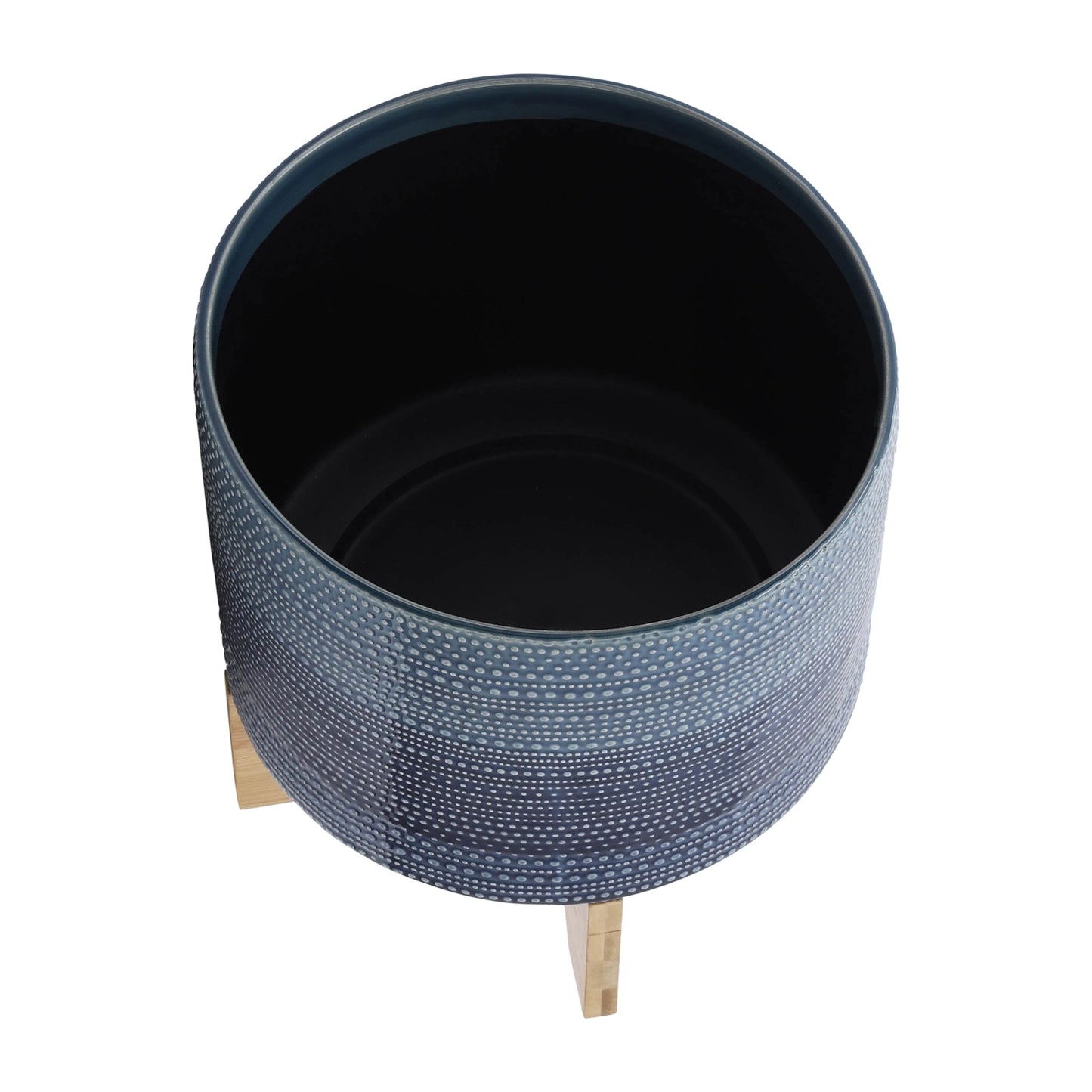 Blue & White Ceramic Planter w/ Wooden Stand