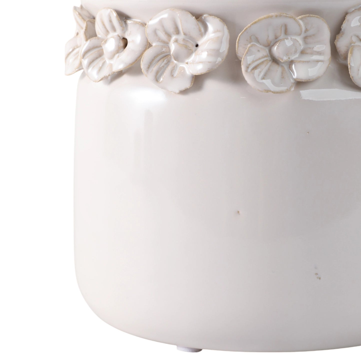 Ivory Ceramic Planter Pot w/ Sculpted Floral Rim