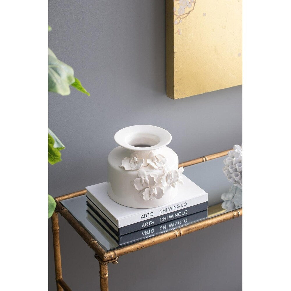 Glossy White Floral Vase