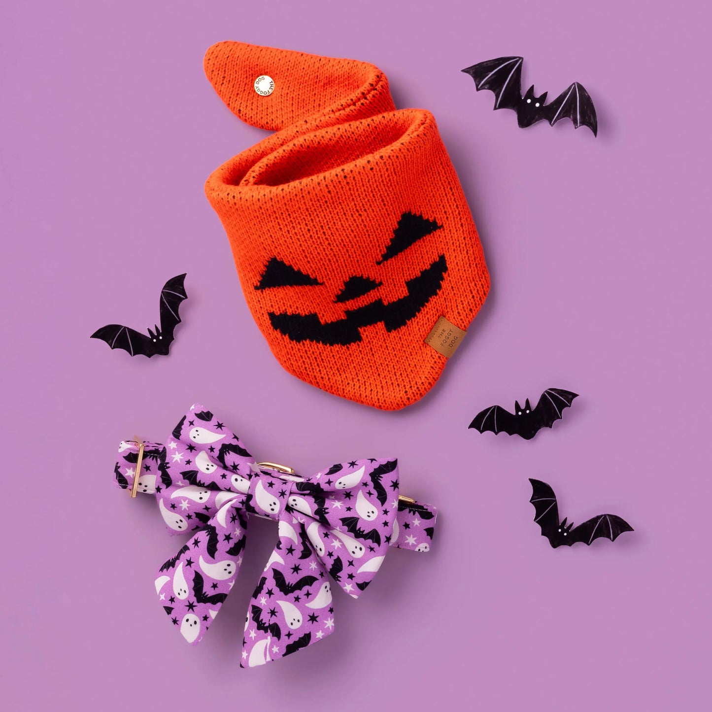 Jack-o’-Lantern Knit Dog Bandana by The Foggy Dog