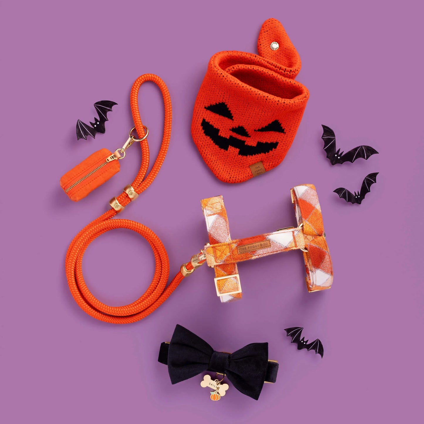 Jack-o’-Lantern Knit Dog Bandana by The Foggy Dog