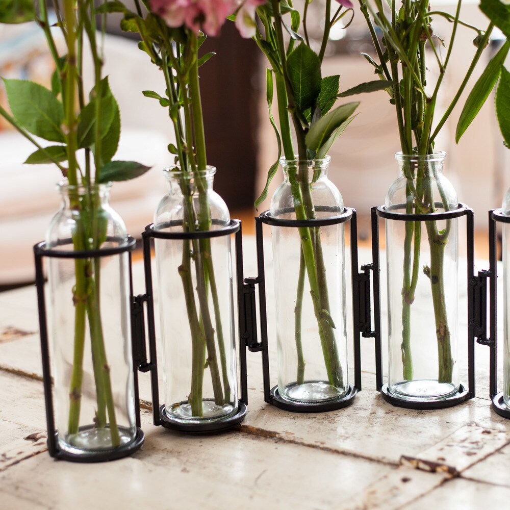 Hinged 5-Bottle Iron & Glass Vase