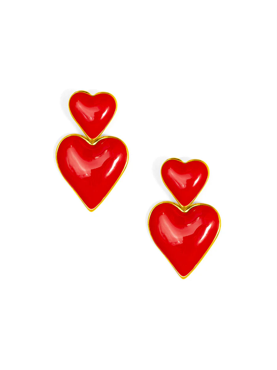 Enamel Stack Heart Drop Earrings (3 Colors)