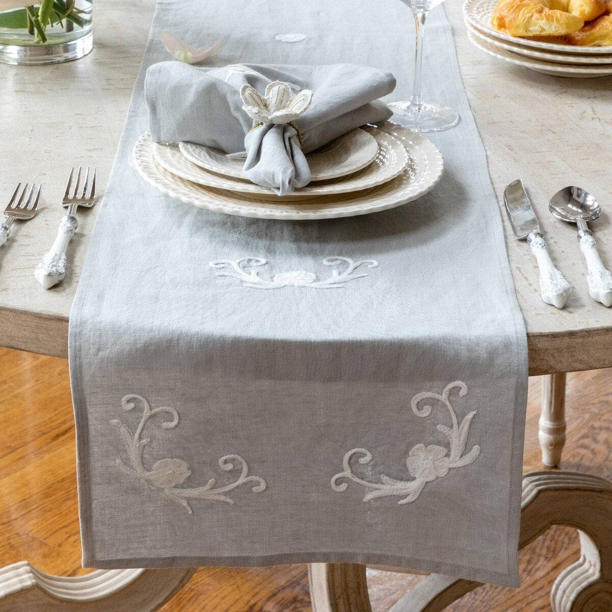 Cosette Embroidered Linen Table Runner