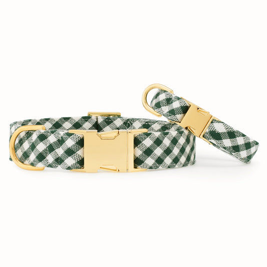 Evergreen Gingham Dog Collar by The Foggy Dog
