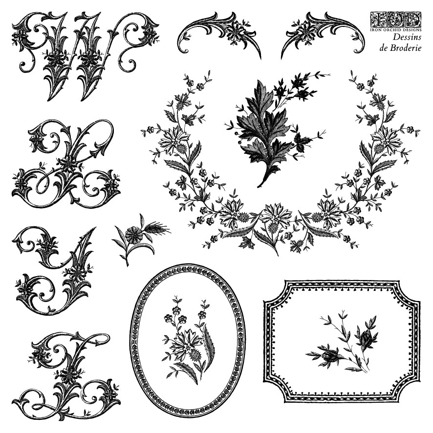 Dessins de Broderie Labels 6x6 IOD Decor Stamp by Iron Orchid Designs - NEW!