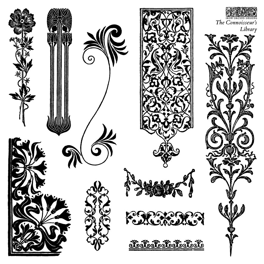 The Connoisseur's Library Labels 6x6 IOD Decor Stamp by Iron Orchid Designs - NEW!