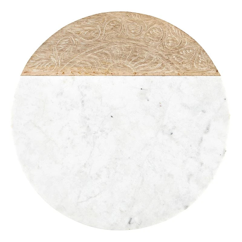 Marble & Carved Mango Wood Round Serving Board