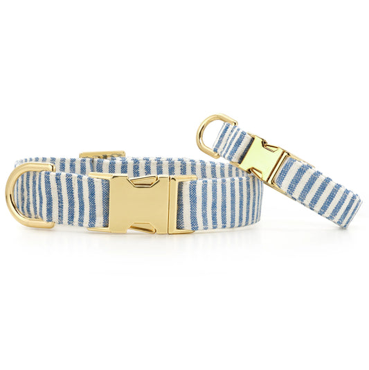 Lake Blue Stripe Dog Collar by The Foggy Dog