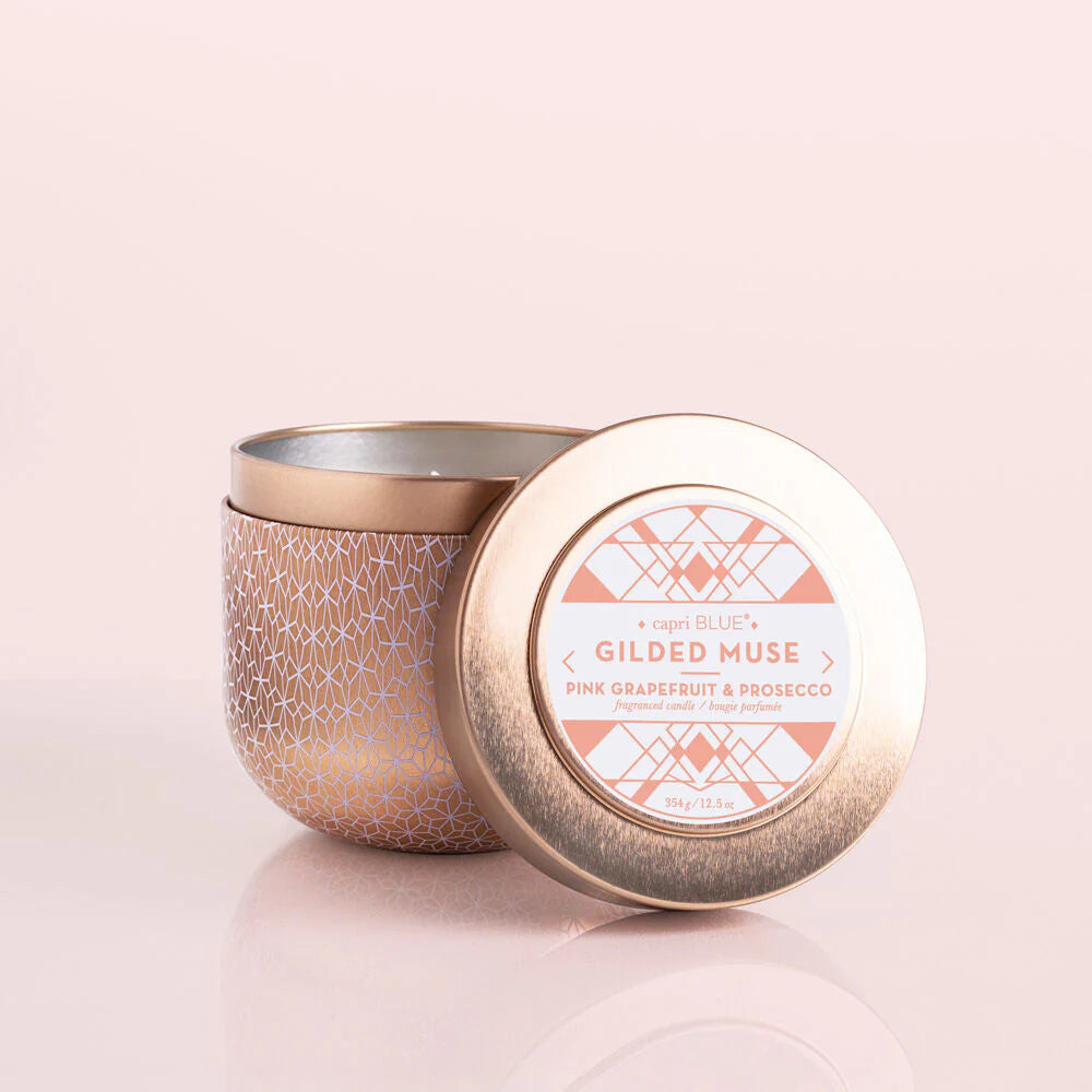 Pink Grapefruit & Prosecco Gilded Tin 12.5 oz Candle