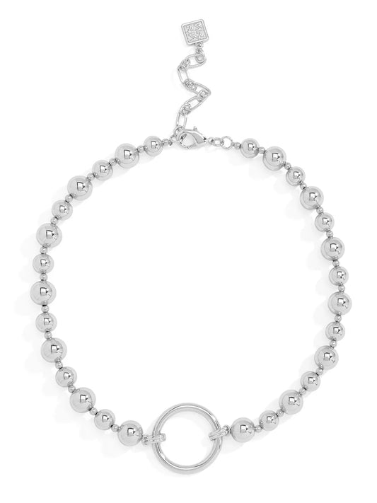 Metal Circle Charm Beaded Collar Necklace