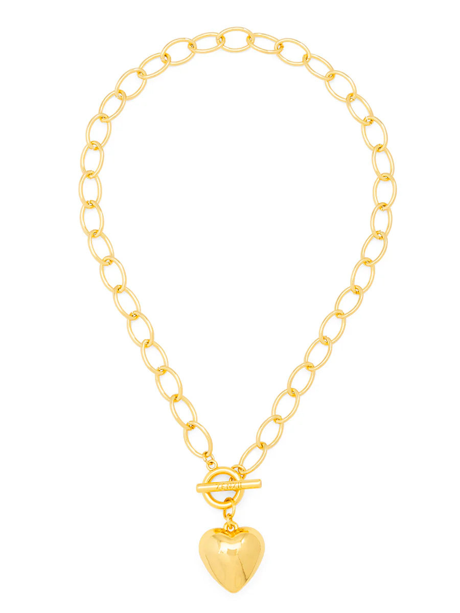 Puffed Heart Oval Links Collar Necklace - Gold