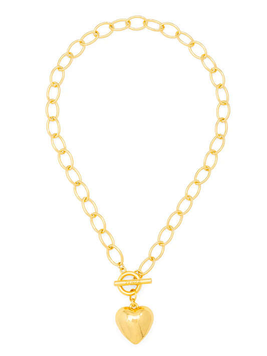 Puffed Heart Oval Links Collar Necklace - Gold