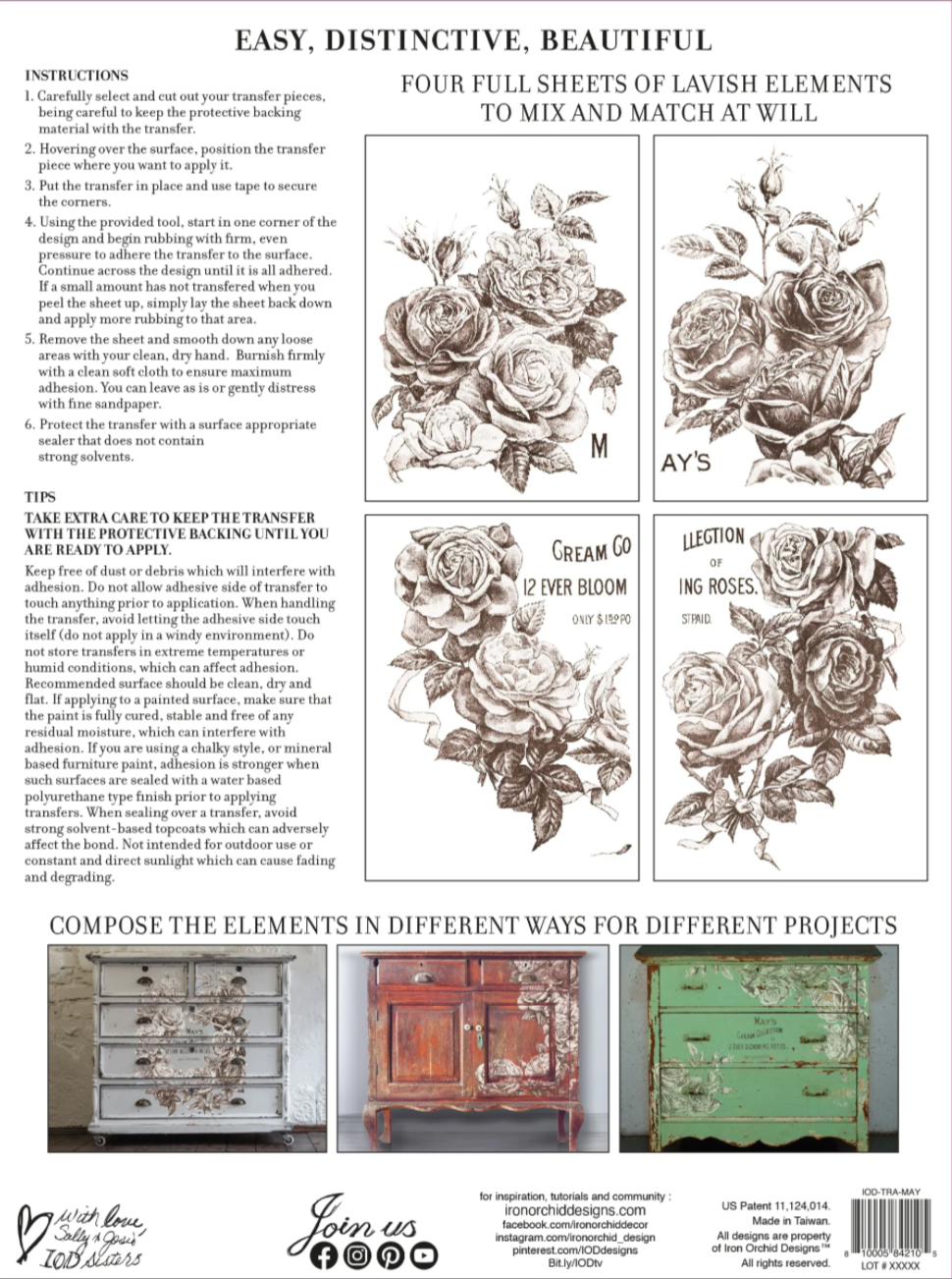 May's Roses IOD Transfer 12x16 Pad by Iron Orchid Designs