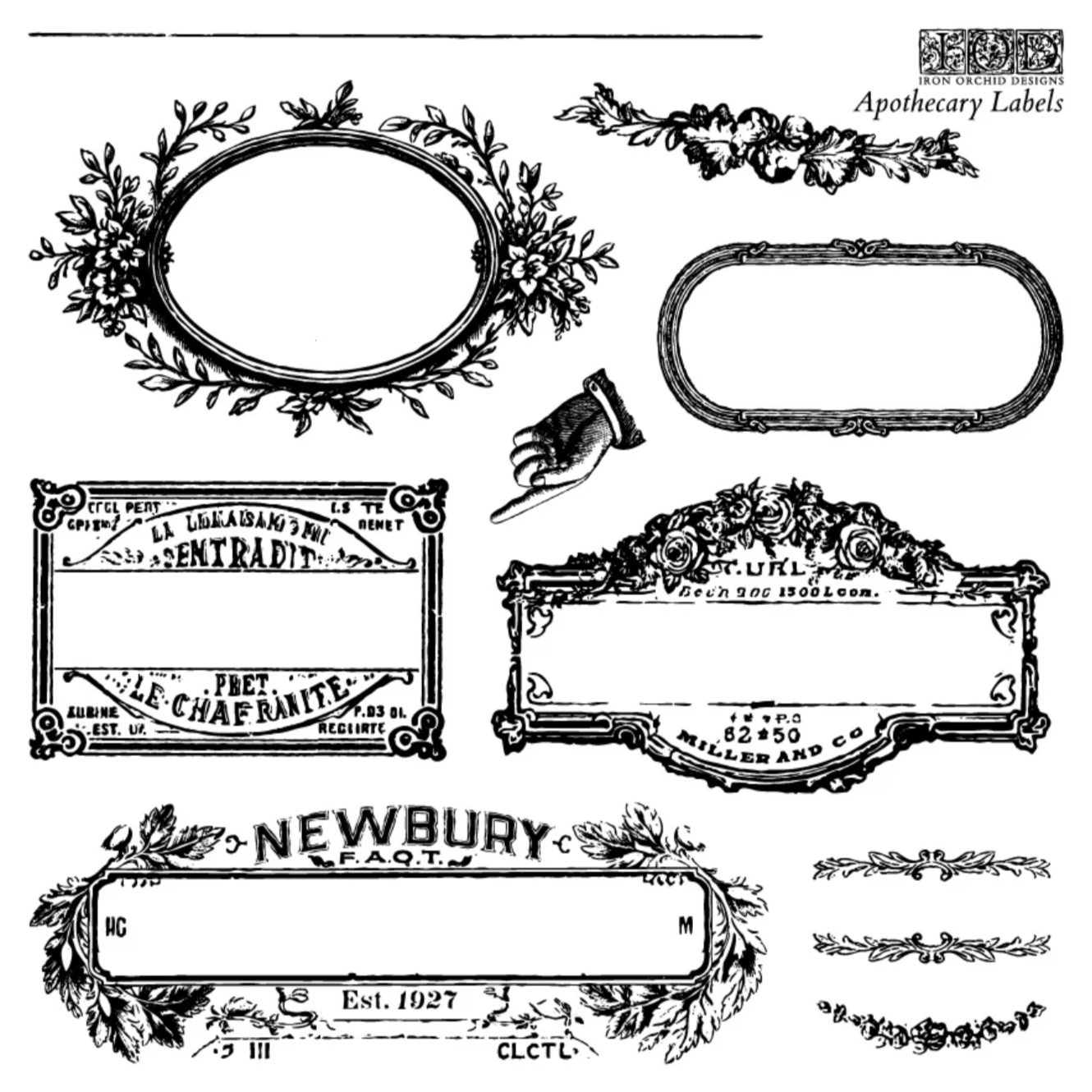 Apothecary Labels 6x6 IOD Decor Stamp by Iron Orchid Designs