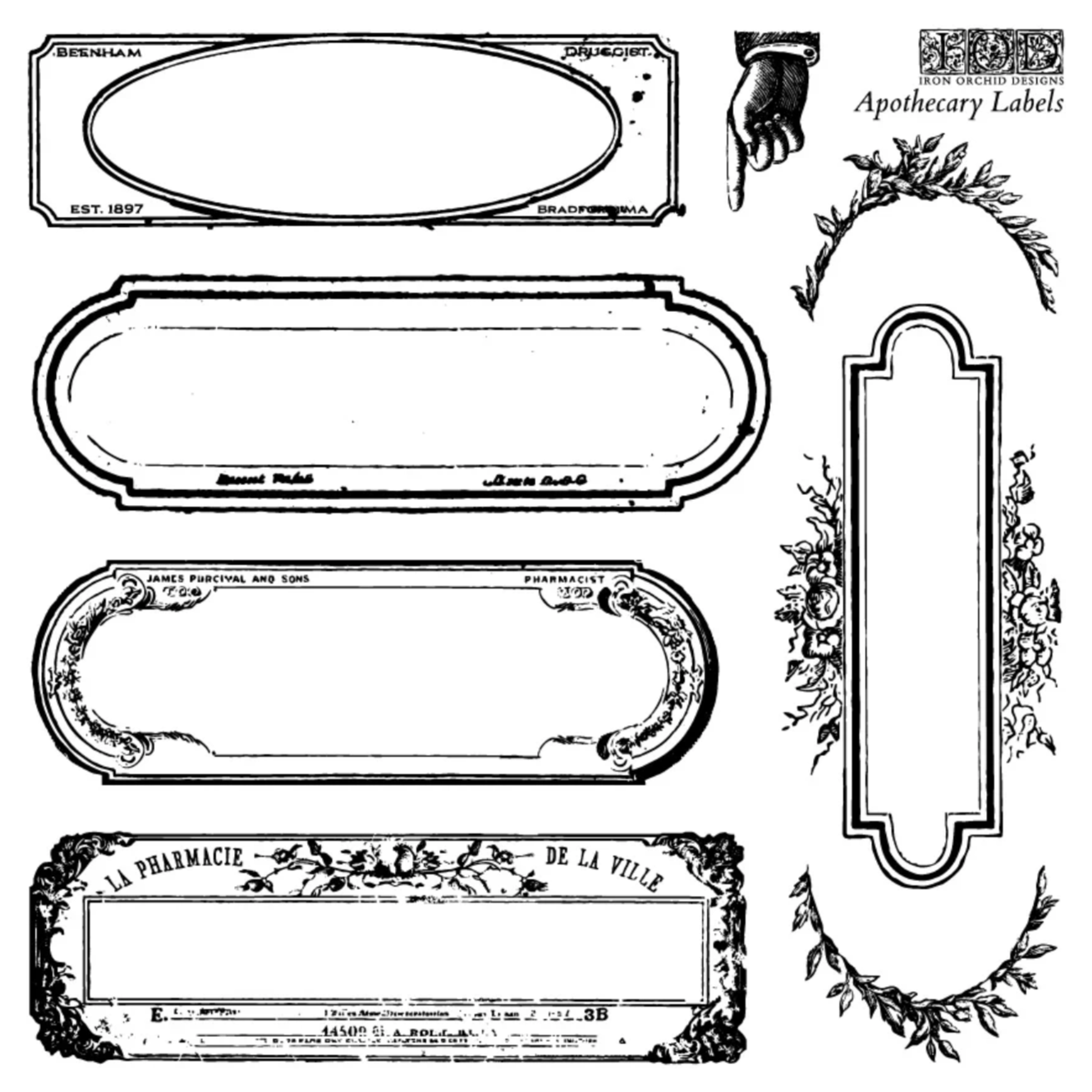 Apothecary Labels 6x6 IOD Decor Stamp by Iron Orchid Designs