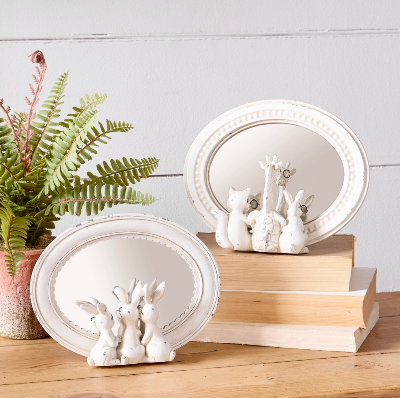 8.25" Rabbits With Glasses Mirrored Decor