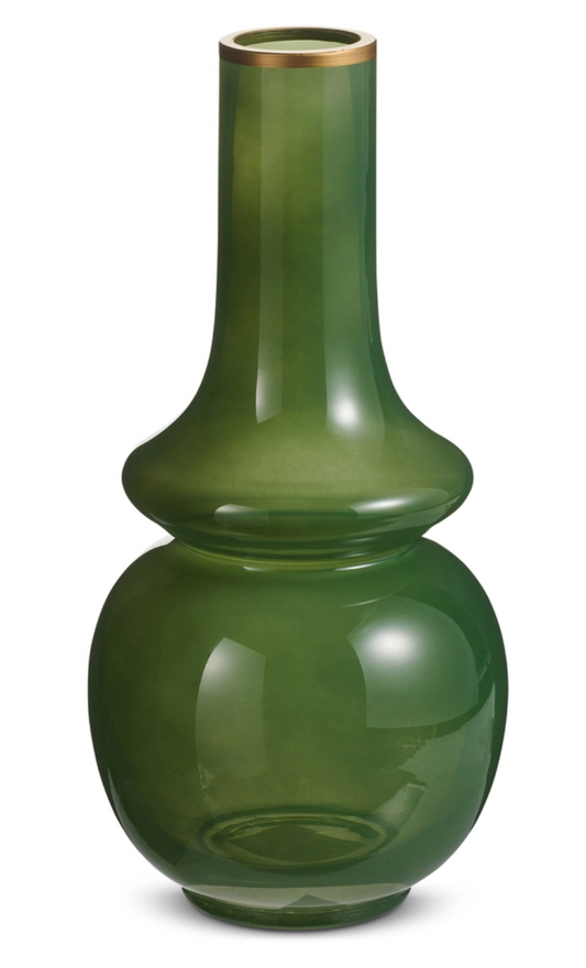 10.5" Green Bud Vase With Gold Rim