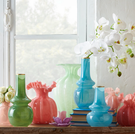 10.5" Green Bud Vase With Gold Rim