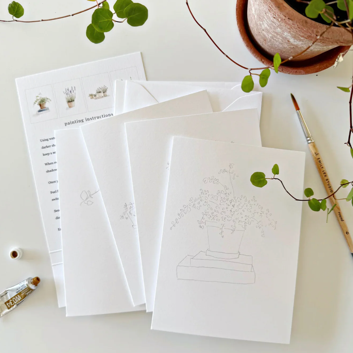 Garden Flowers Paintable Watercolor Notecard Set by Emily Lex Studio