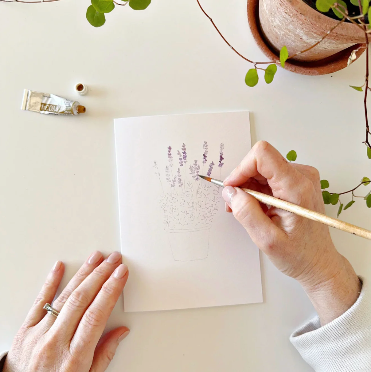 Potted Plants Paintable Watercolor Notecard Set by Emily Lex Studio