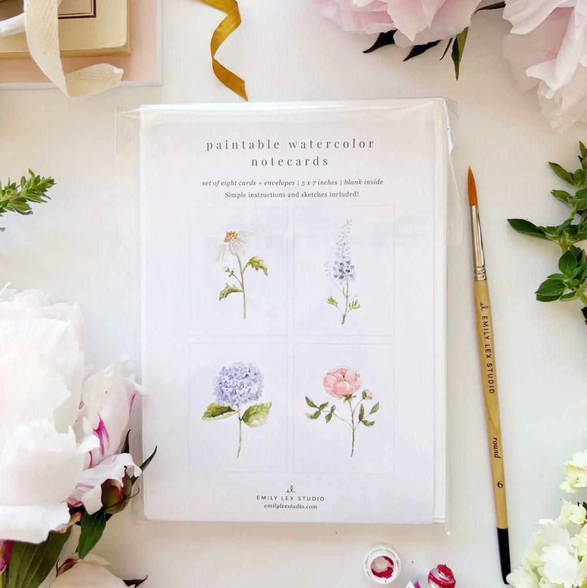 Garden Flowers Paintable Watercolor Notecard Set by Emily Lex Studio