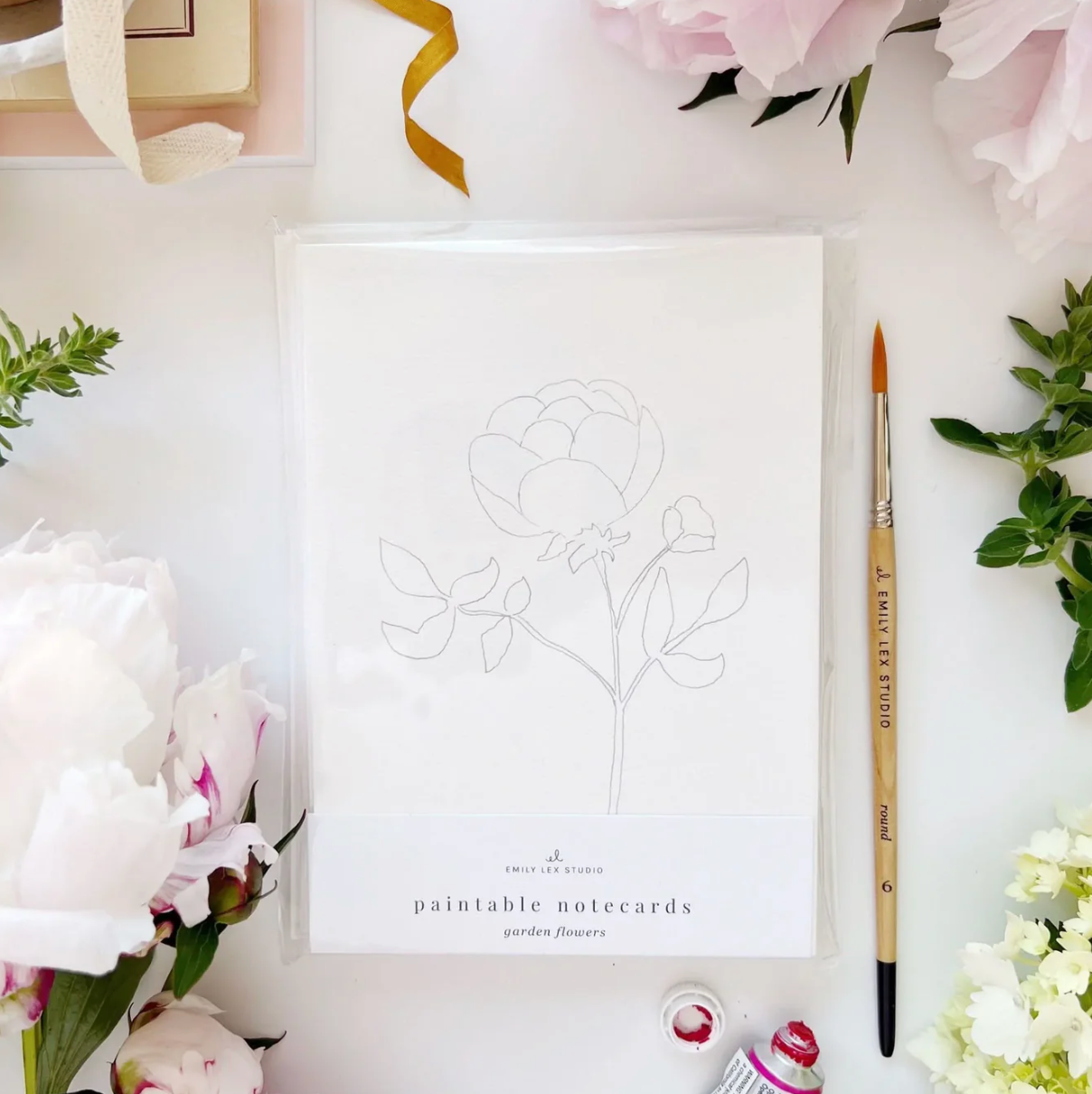 Garden Flowers Paintable Watercolor Notecard Set by Emily Lex Studio