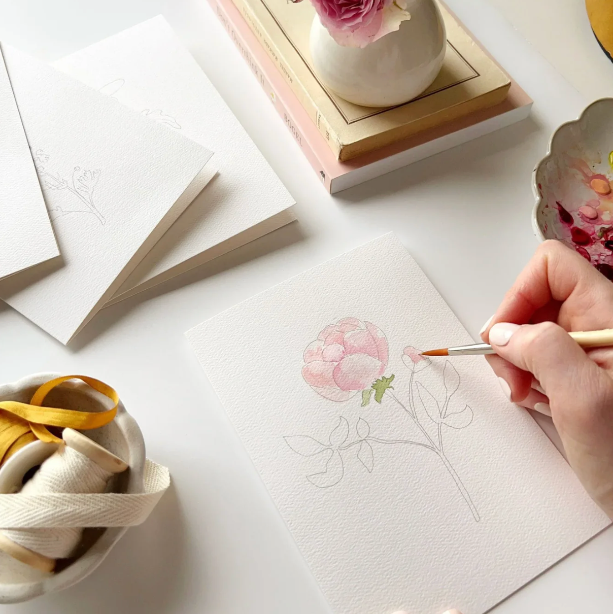 Garden Flowers Paintable Watercolor Notecard Set by Emily Lex Studio