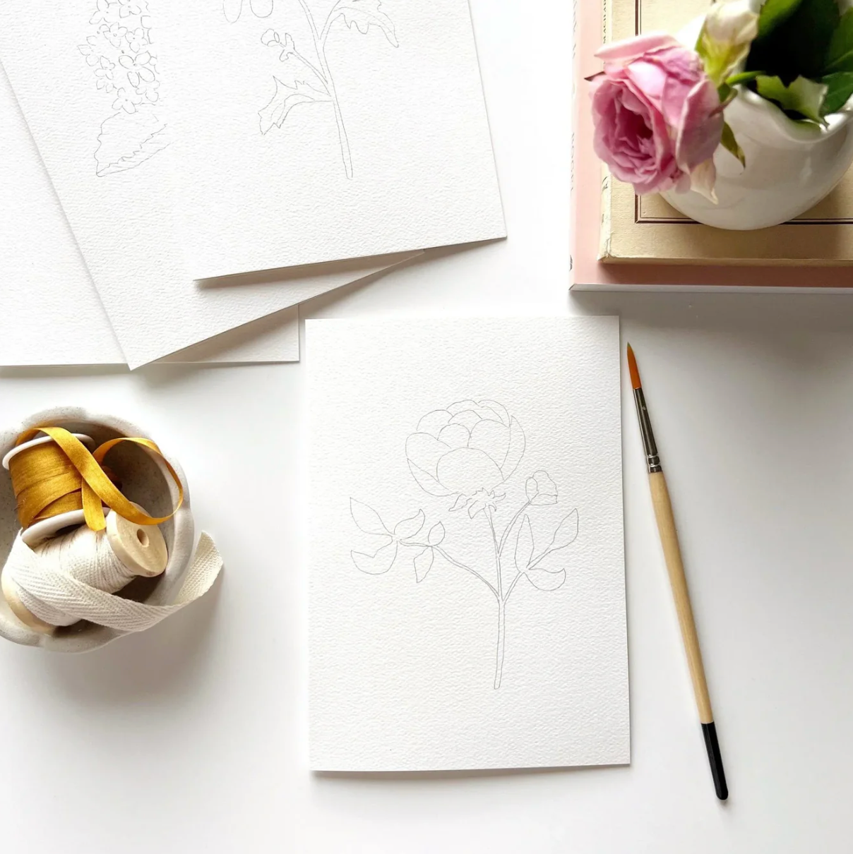Garden Flowers Paintable Watercolor Notecard Set by Emily Lex Studio