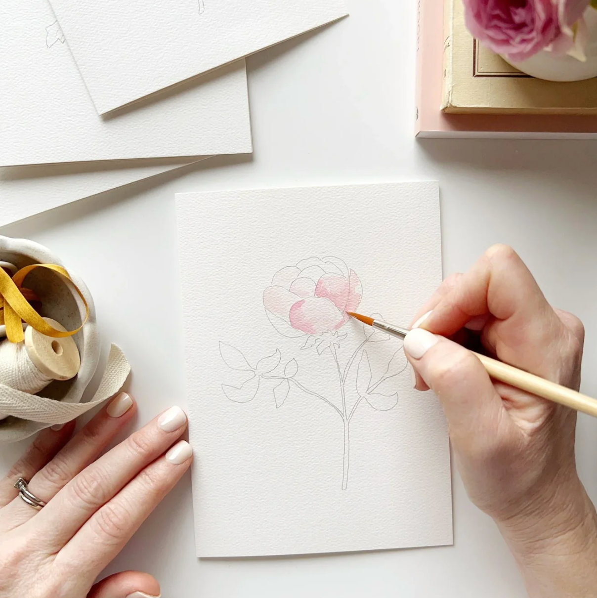 Garden Flowers Paintable Watercolor Notecard Set by Emily Lex Studio
