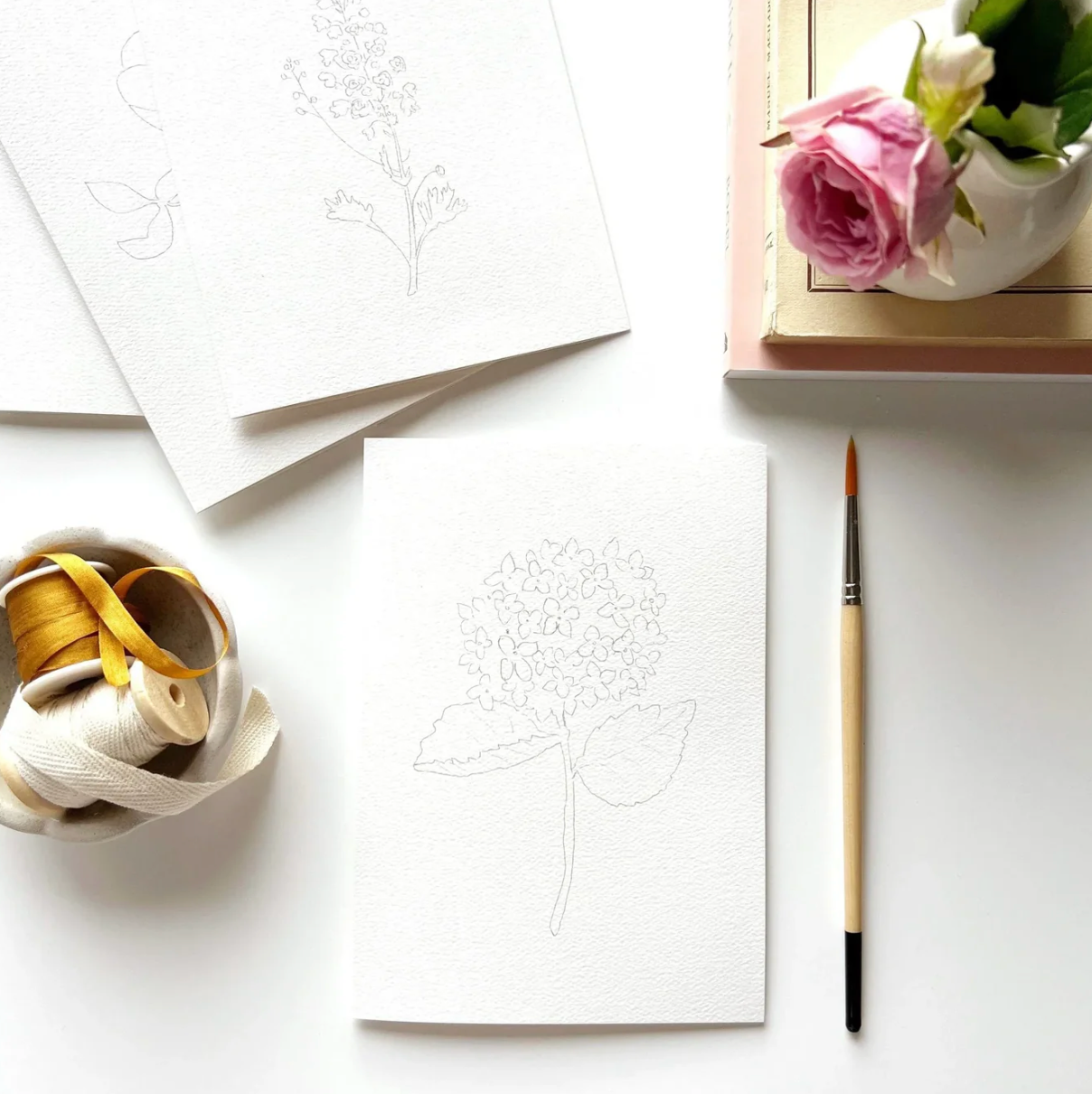 Garden Flowers Paintable Watercolor Notecard Set by Emily Lex Studio
