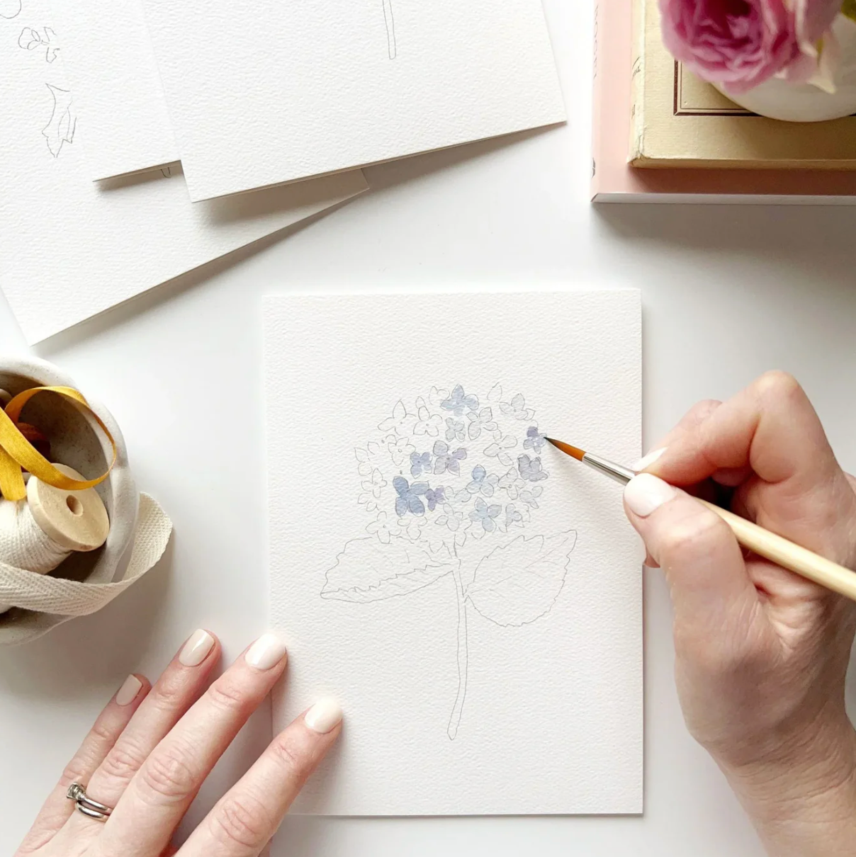 Garden Flowers Paintable Watercolor Notecard Set by Emily Lex Studio
