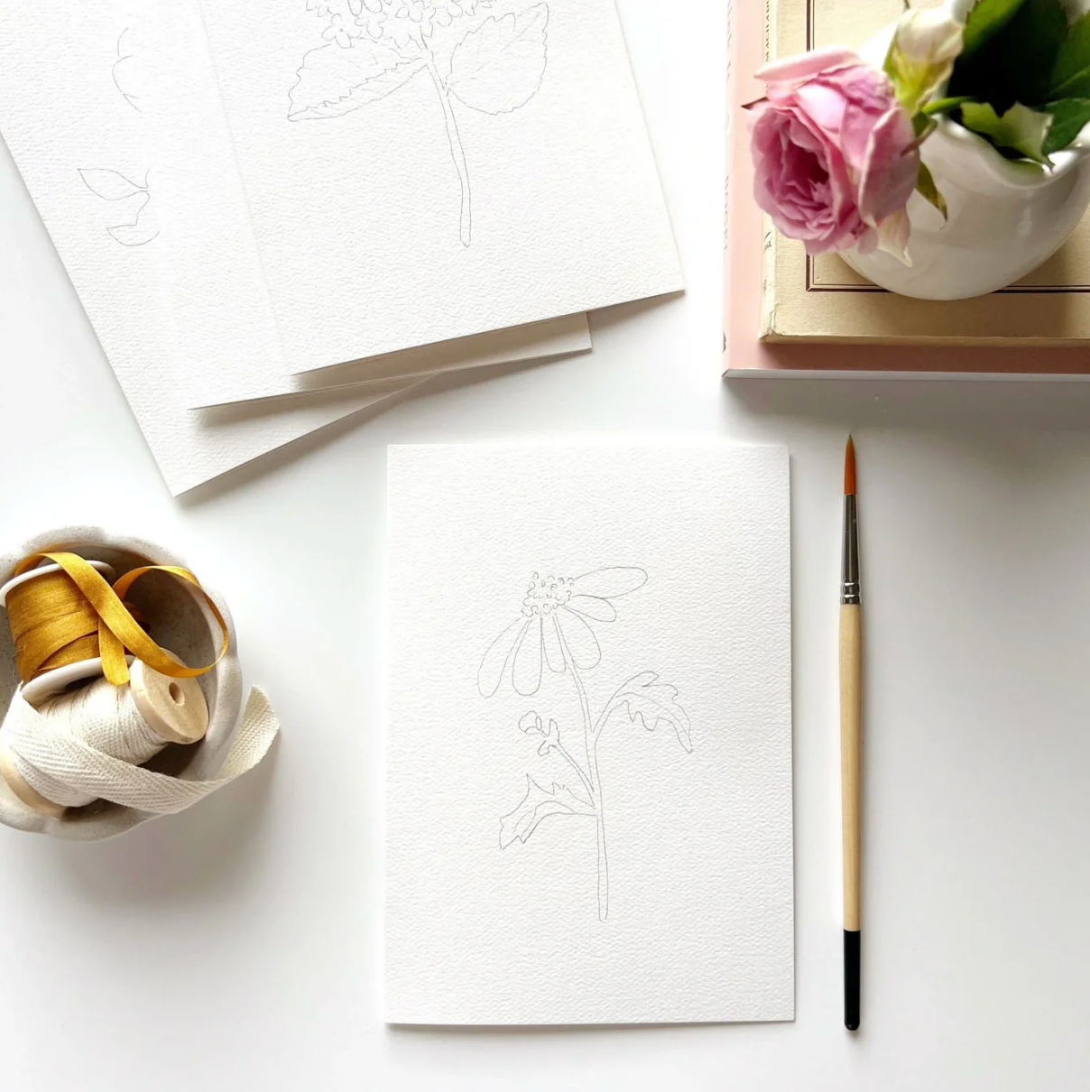 Garden Flowers Paintable Watercolor Notecard Set by Emily Lex Studio