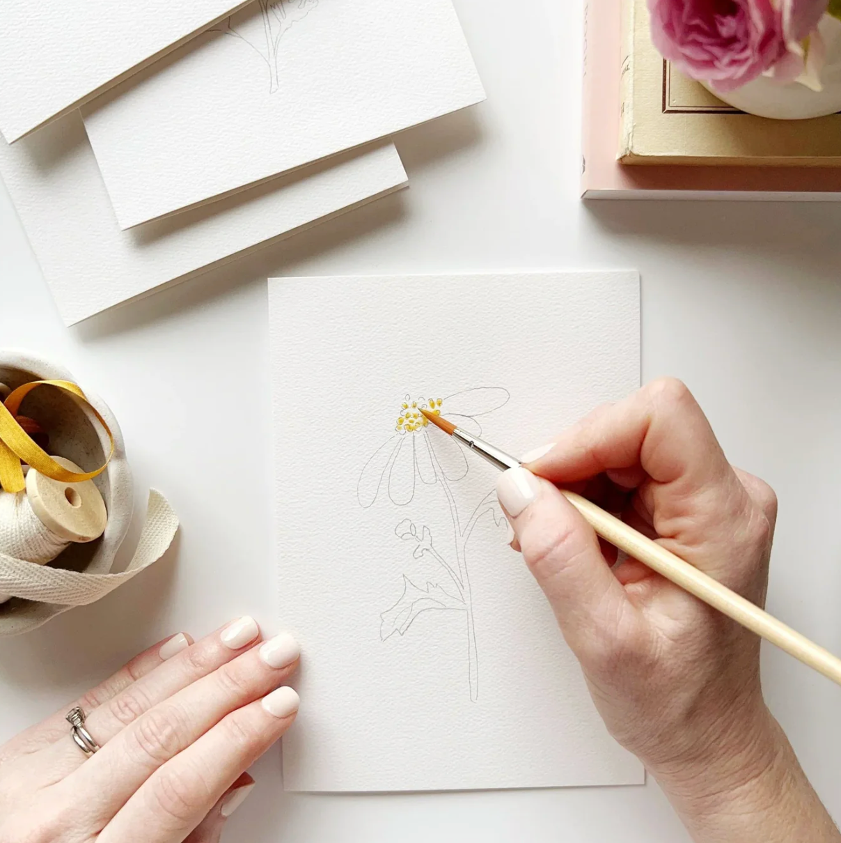 Garden Flowers Paintable Watercolor Notecard Set by Emily Lex Studio