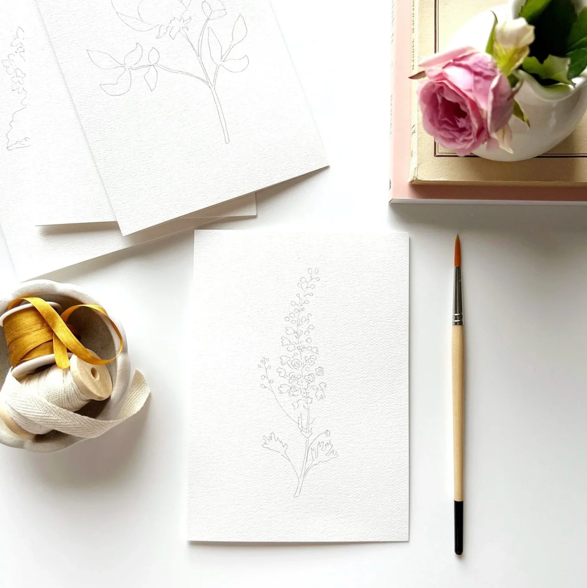 Garden Flowers Paintable Watercolor Notecard Set by Emily Lex Studio