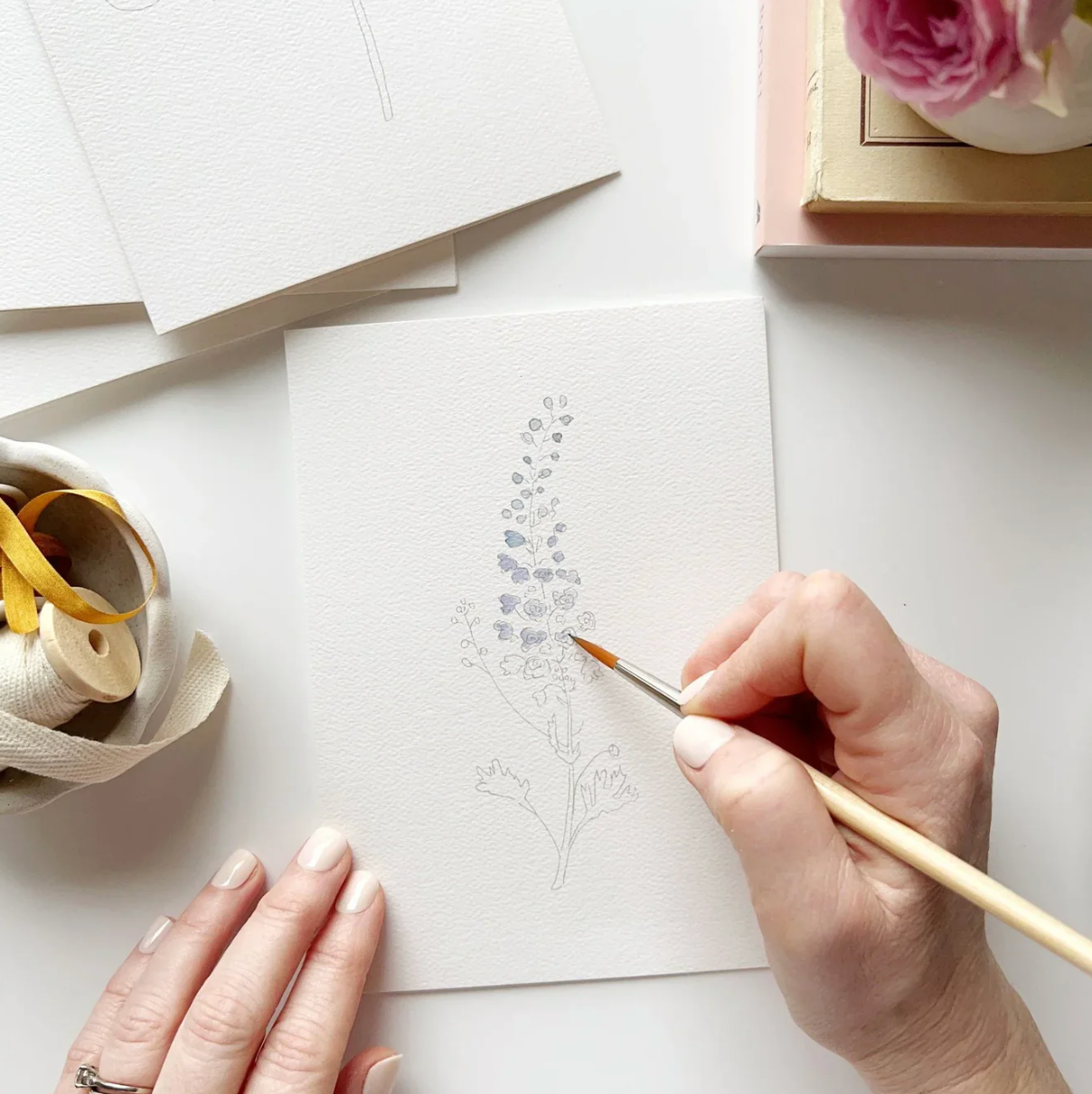 Garden Flowers Paintable Watercolor Notecard Set by Emily Lex Studio