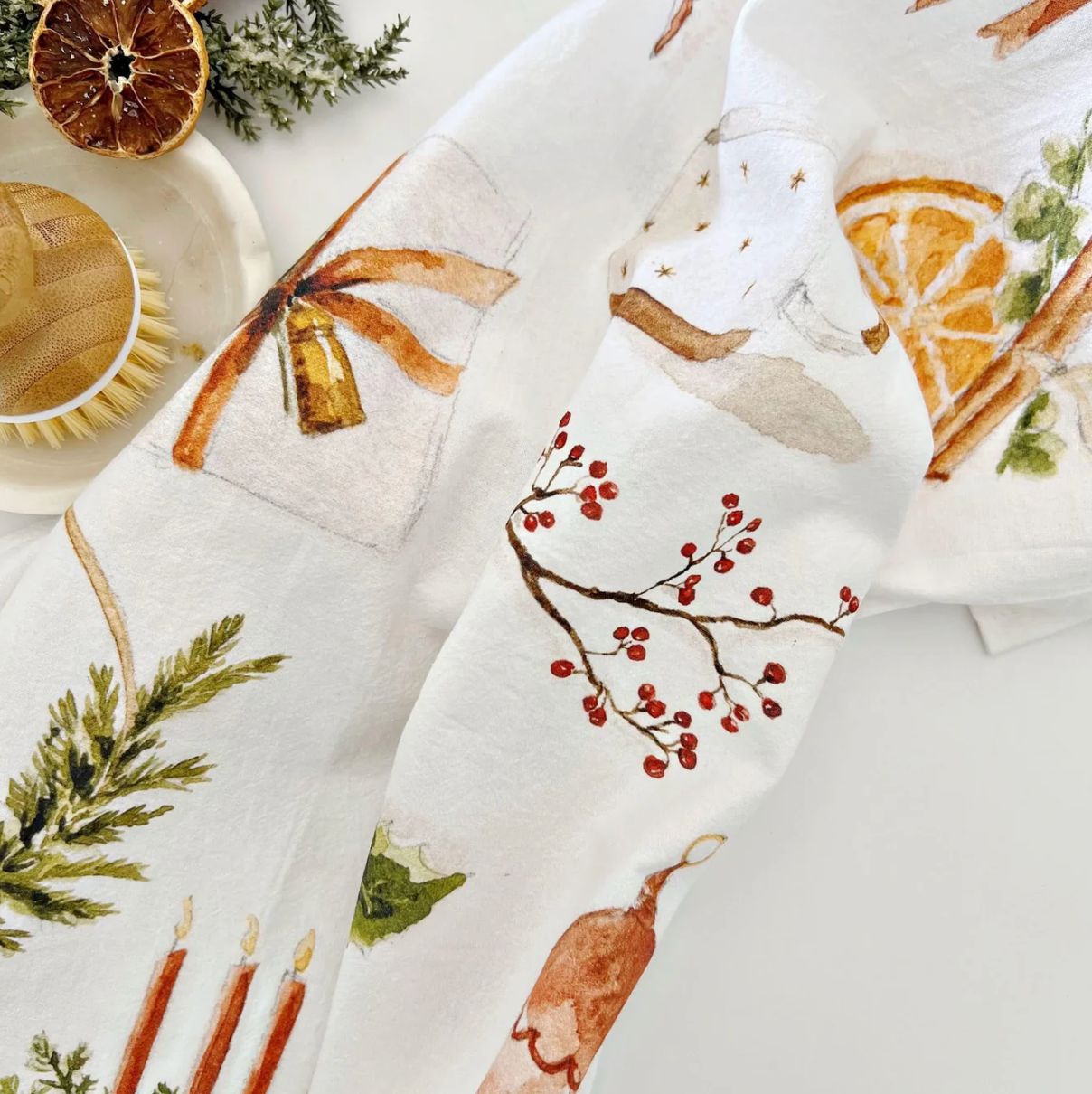 Yuletide Cotton Tea Towel by Emily Lex Studio