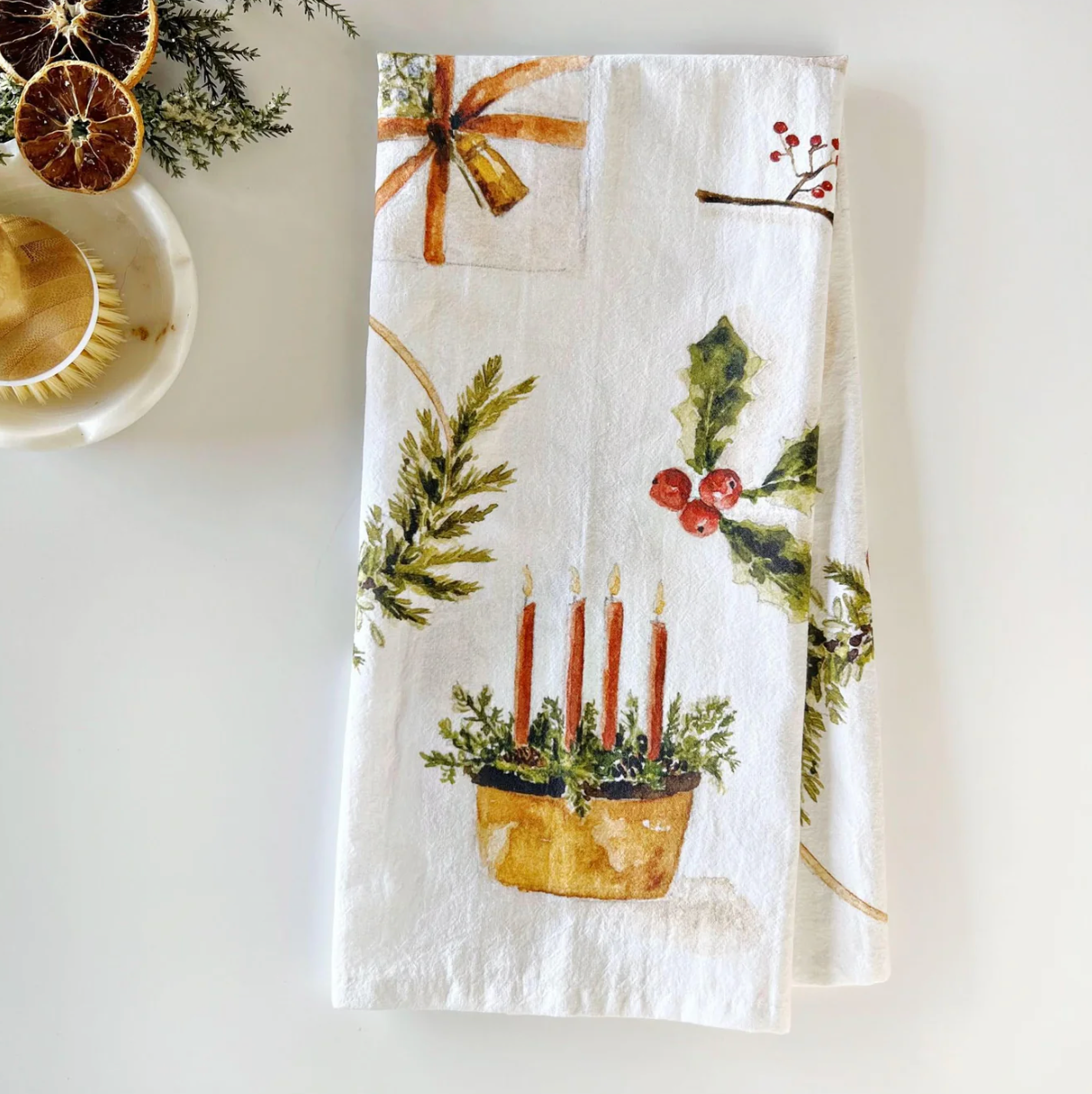 Yuletide Cotton Tea Towel by Emily Lex Studio