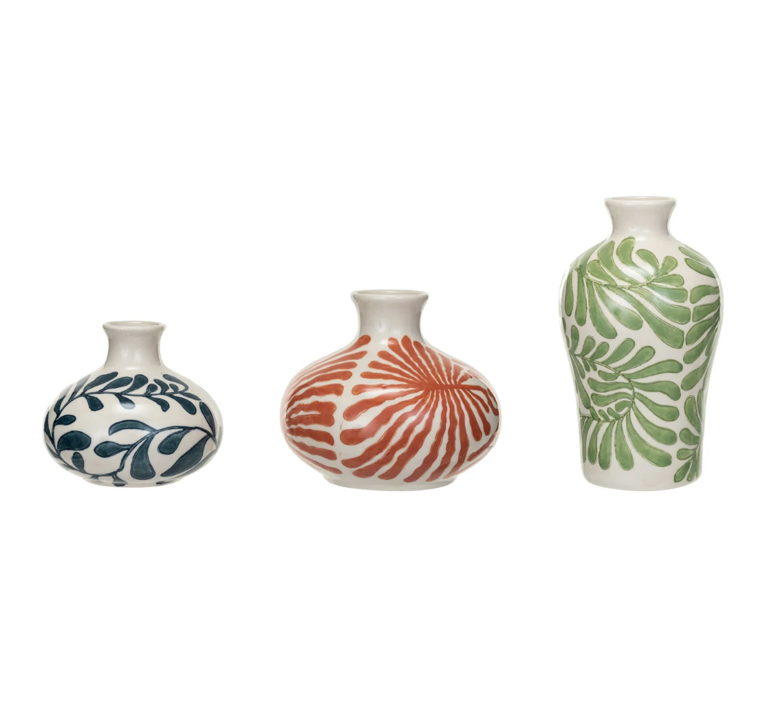 Hand-Painted Stoneware Vase w/ Abstract Design - 4”