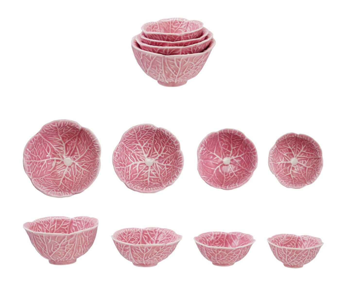 Stoneware Cabbage Shaped Prep Bowls, Pink (Set of 4)