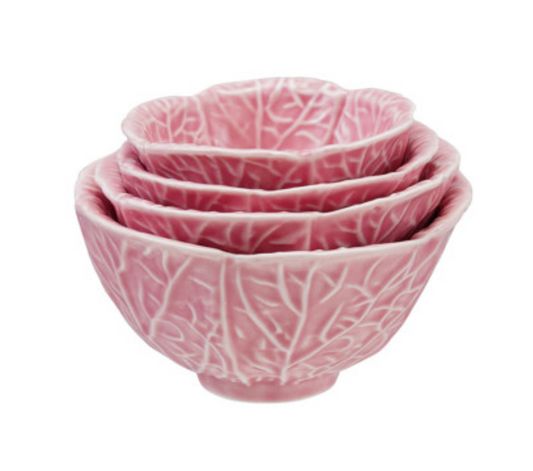 Stoneware Cabbage Shaped Prep Bowls, Pink (Set of 4)