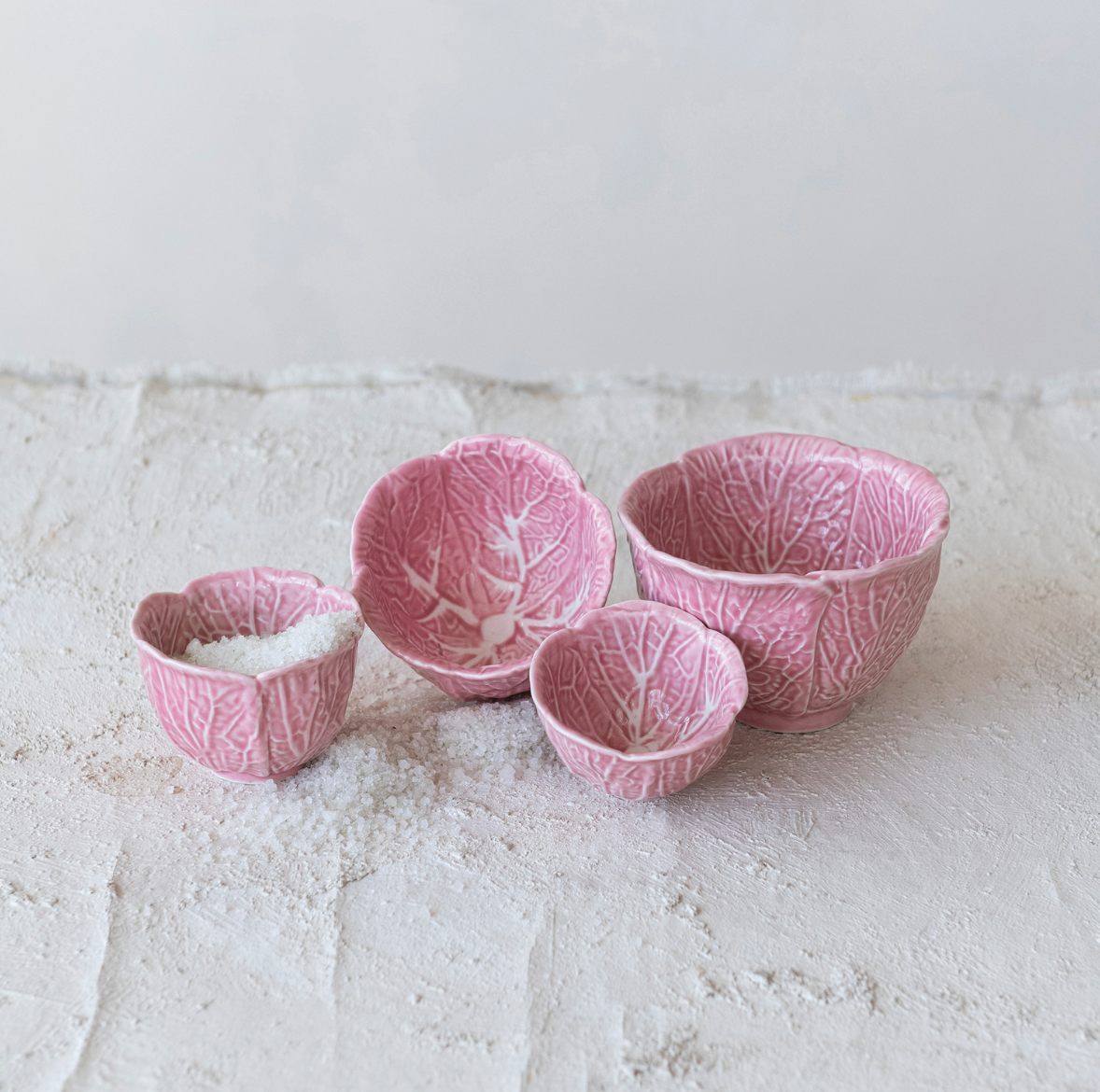 Stoneware Cabbage Shaped Prep Bowls, Pink (Set of 4)