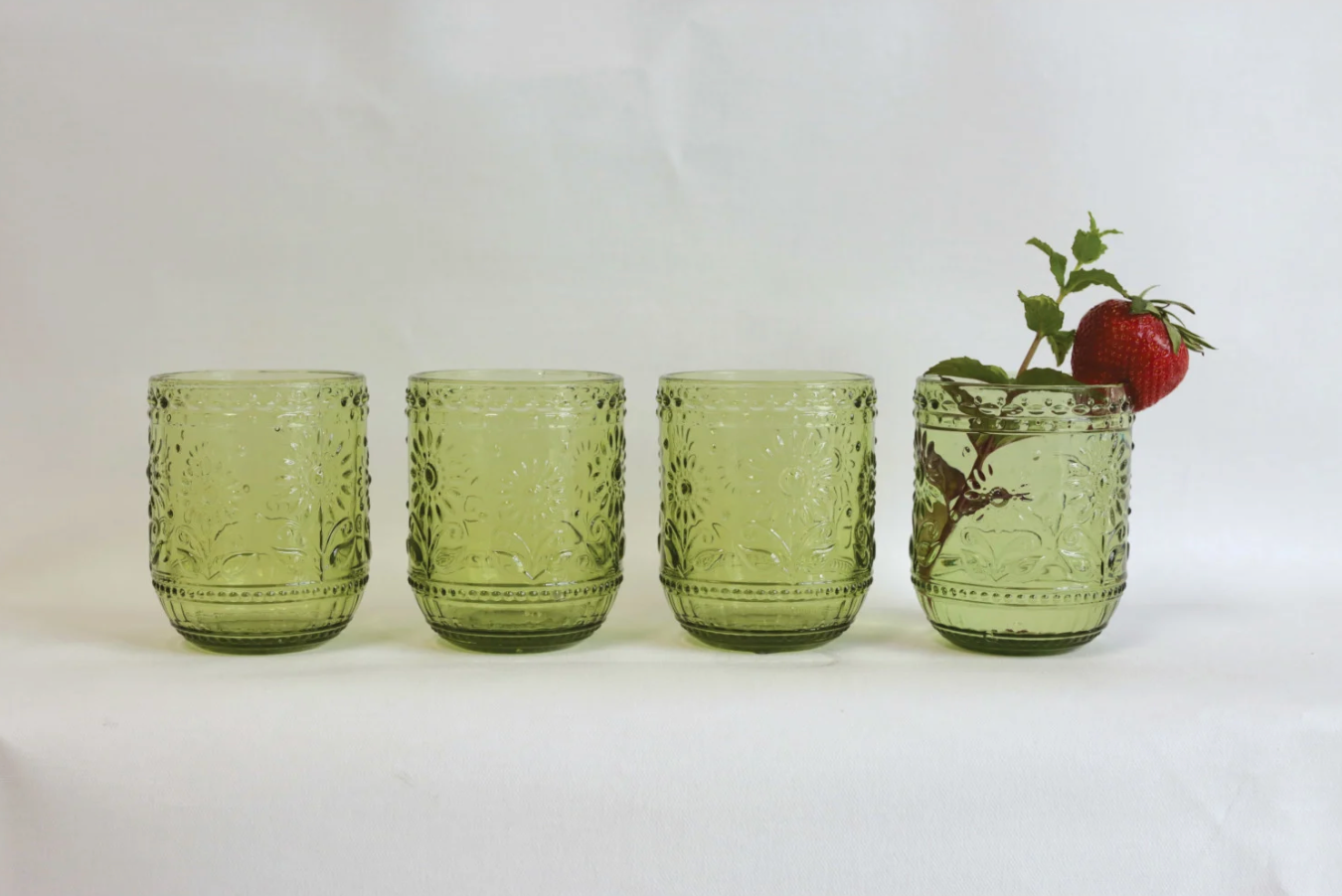Green Glass Embossed Votive Holder