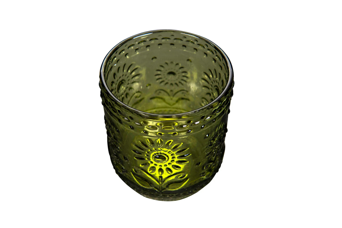 Green Glass Embossed Votive Holder