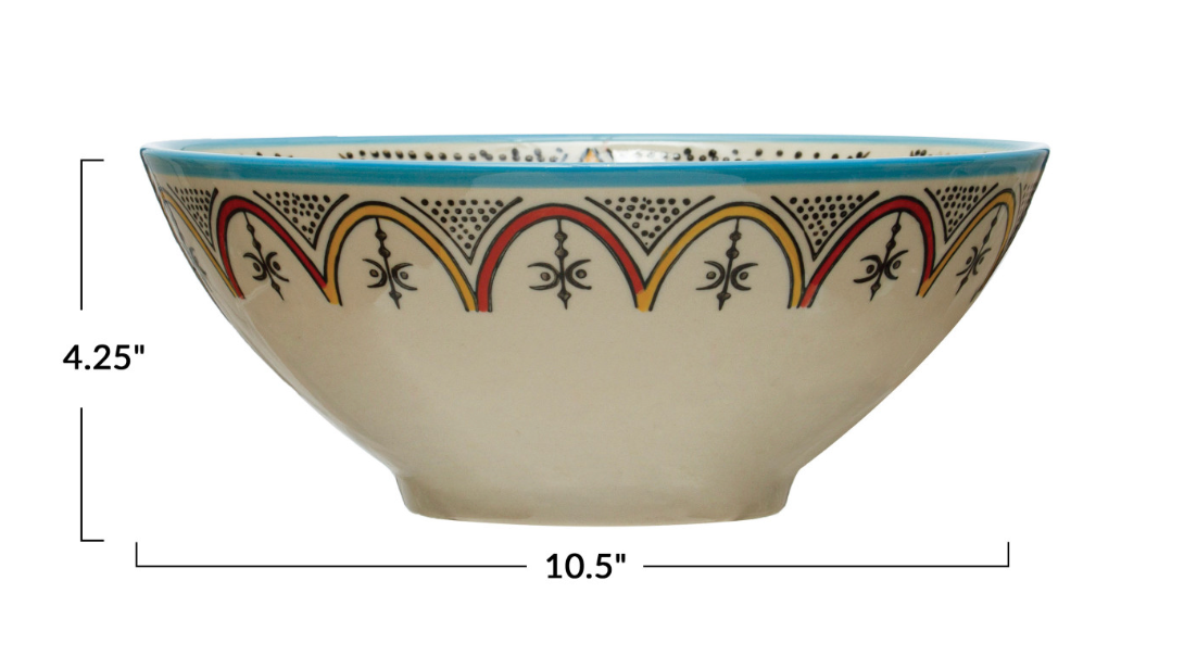 Hand-Painted Stoneware Bowl w/ Pattern